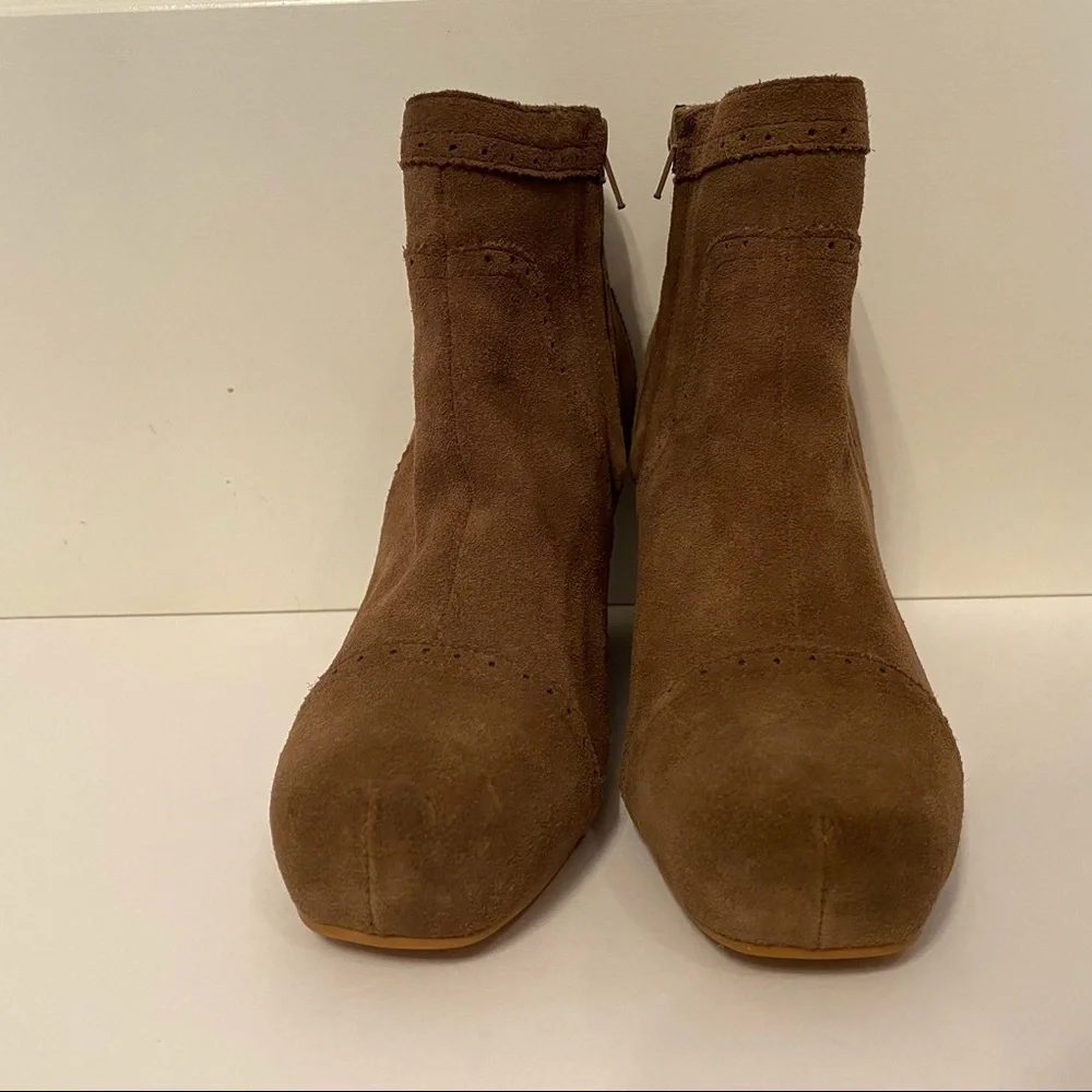 JEFFREY CAMPBELL SHOES BOOTS ANKLE BOOTIES BROWN SUEDE LEATHER WEDGE ZIP SIZE 8